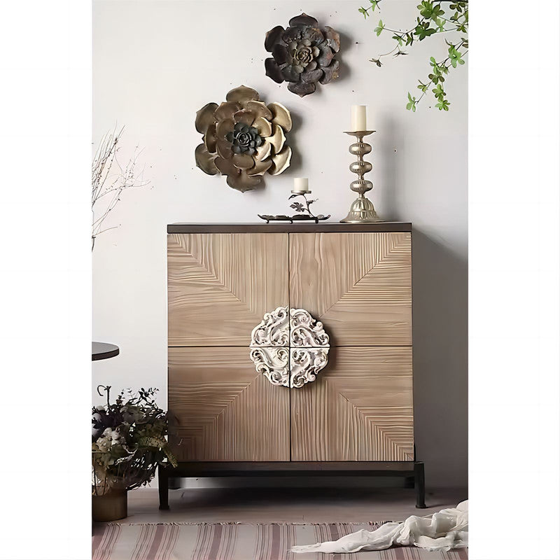 Living Room Wood Storage Corner Cabinet with  4 Doors