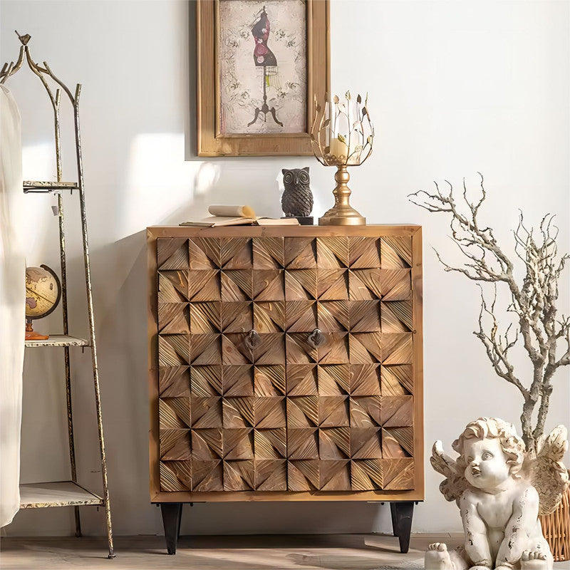 Solid Wood Accent Cabinet Sideboard with Two Carving Doors