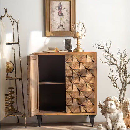 Solid Wood Accent Cabinet Sideboard with Two Carving Doors