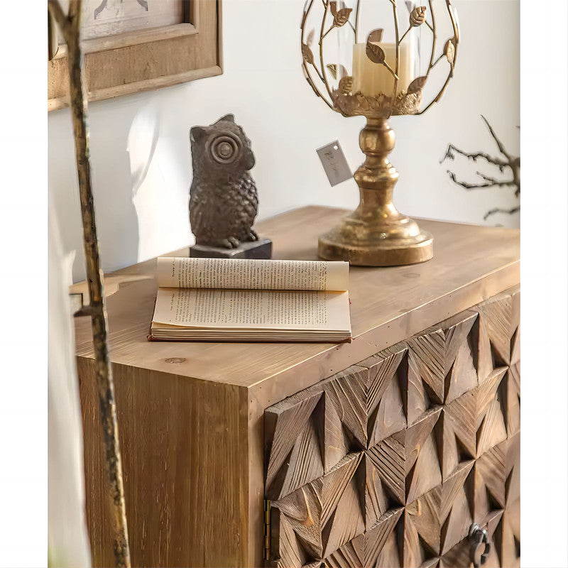 Solid Wood Accent Cabinet Sideboard with Two Carving Doors