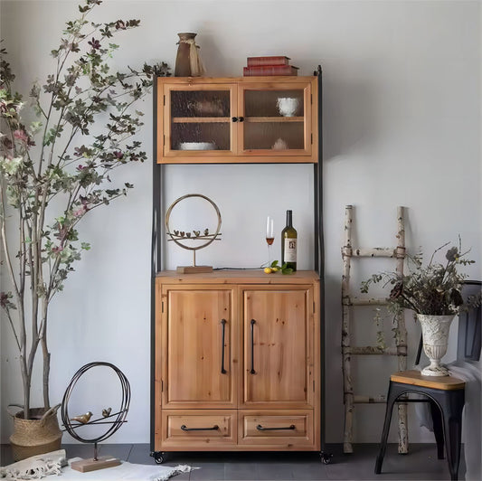 Wood Storage Wheel Cabinet Display Cabinet