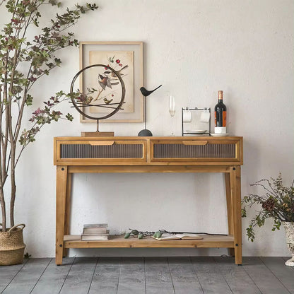 Solid Wood Console Table 2 Glass Drawer Cabinet