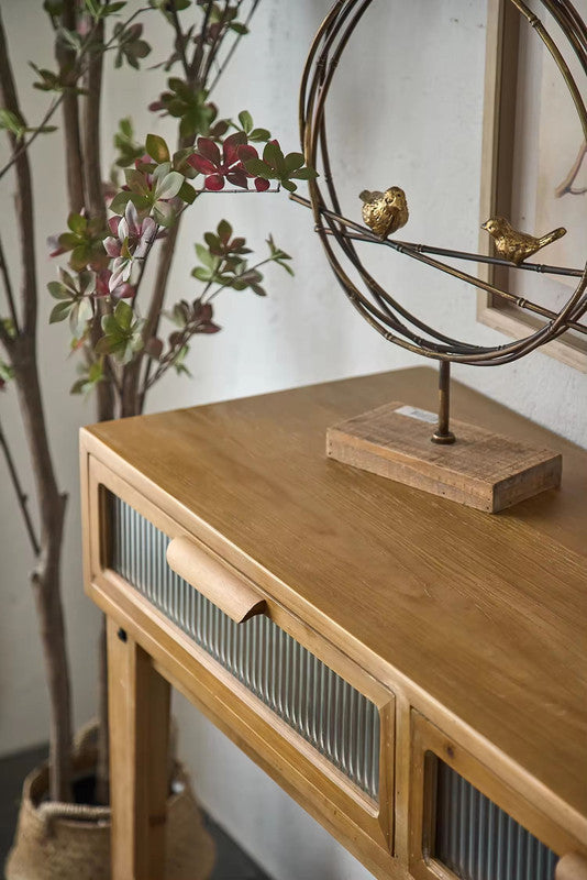 Solid Wood Console Table 2 Glass Drawer Cabinet