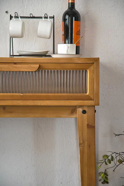 Solid Wood Console Table 2 Glass Drawer Cabinet