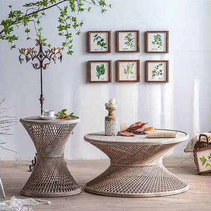 Rattan Coffee Table Bamboo Round Side Table