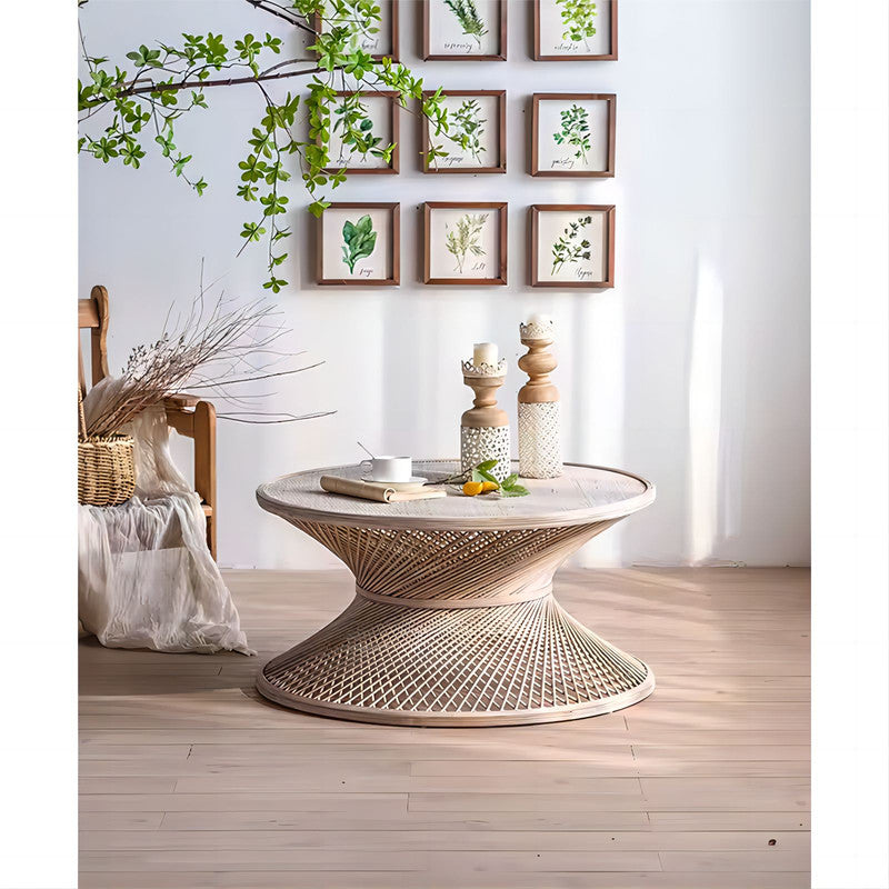 Rattan Coffee Table Bamboo Round Side Table